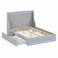 Graues Holzrahmenbett mit LED und Stauraum 200x140 cm