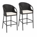 2er-Set Barhocker Rattan Stahl Schwarz mit Kissen