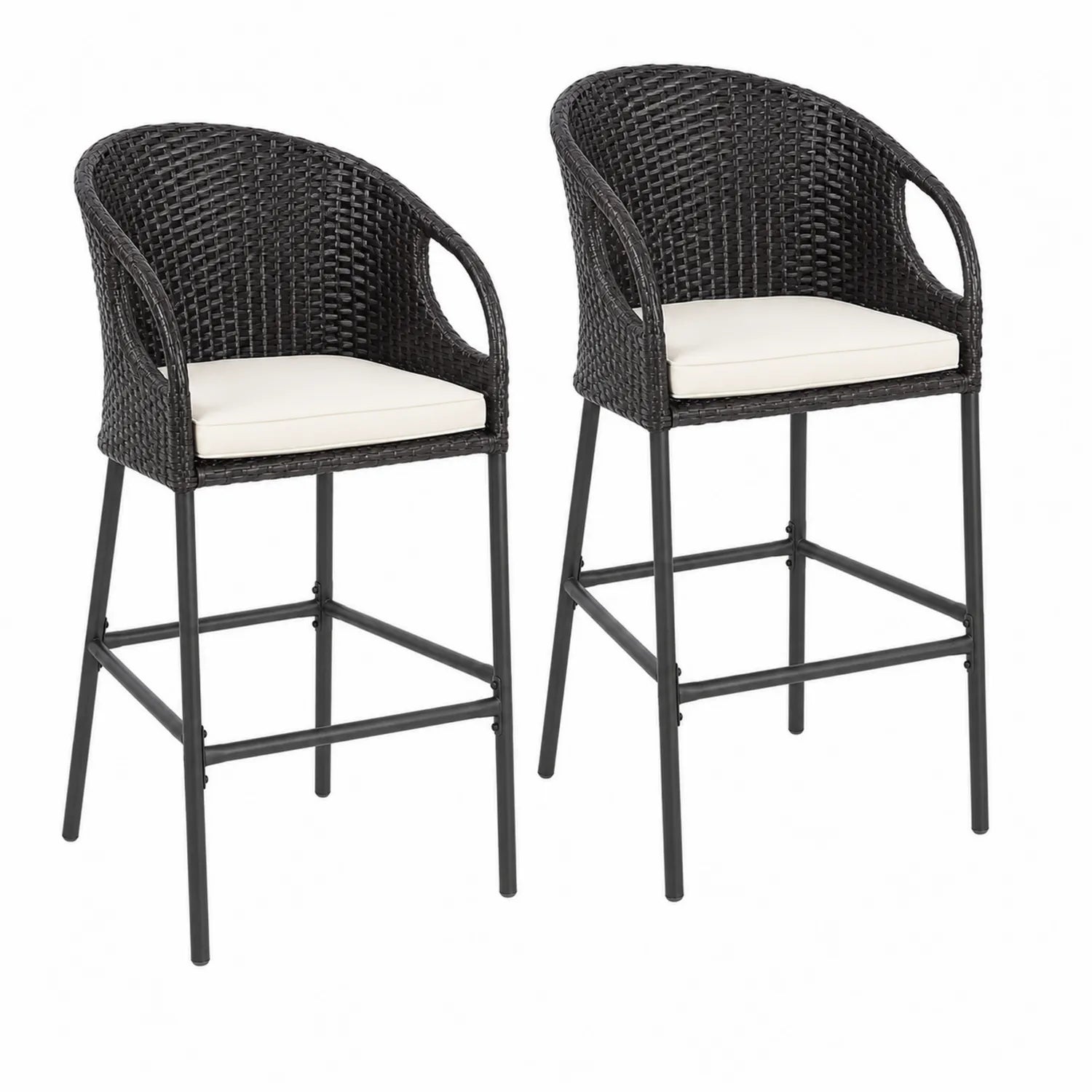 2er-Set Barhocker Rattan Stahl Schwarz mit Kissen