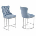 Barhocker aus Samt mit Edelstahlrahmen, Blau