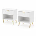 2er Set Nachttische aus MDF mit Metallbeinen in Weiß und Gold