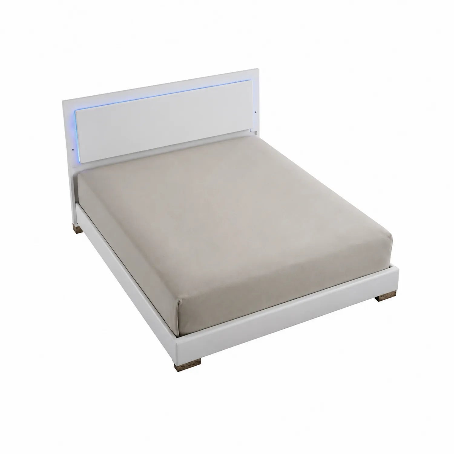 Doppelbett mit LED-Beleuchtung 200x160 cm MDF Weiß Kunstleder
