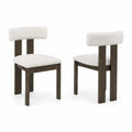 Set aus Holzstühlen mit Bouclé-Bezug in Creme