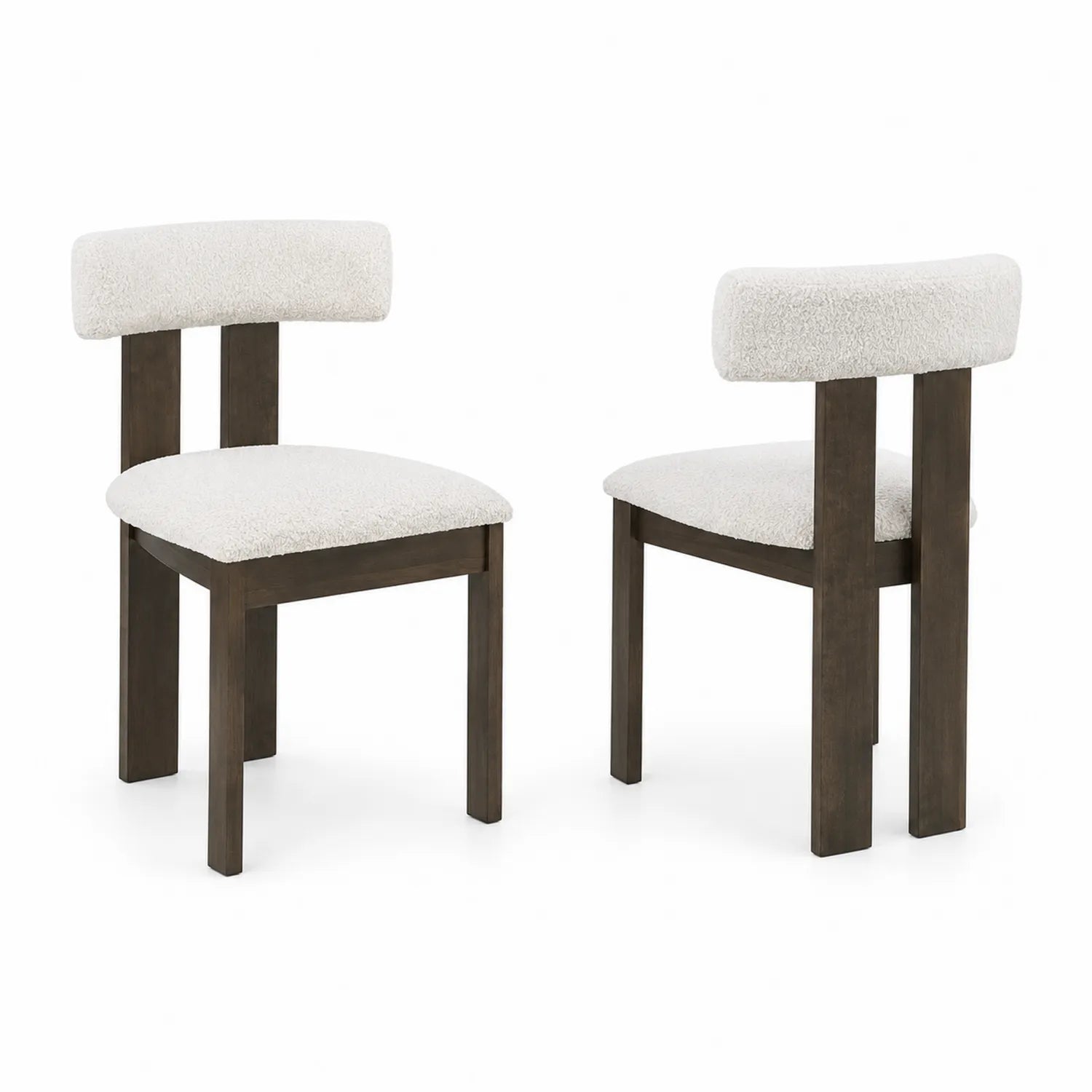 Set aus Holzstühlen mit Bouclé-Bezug in Creme