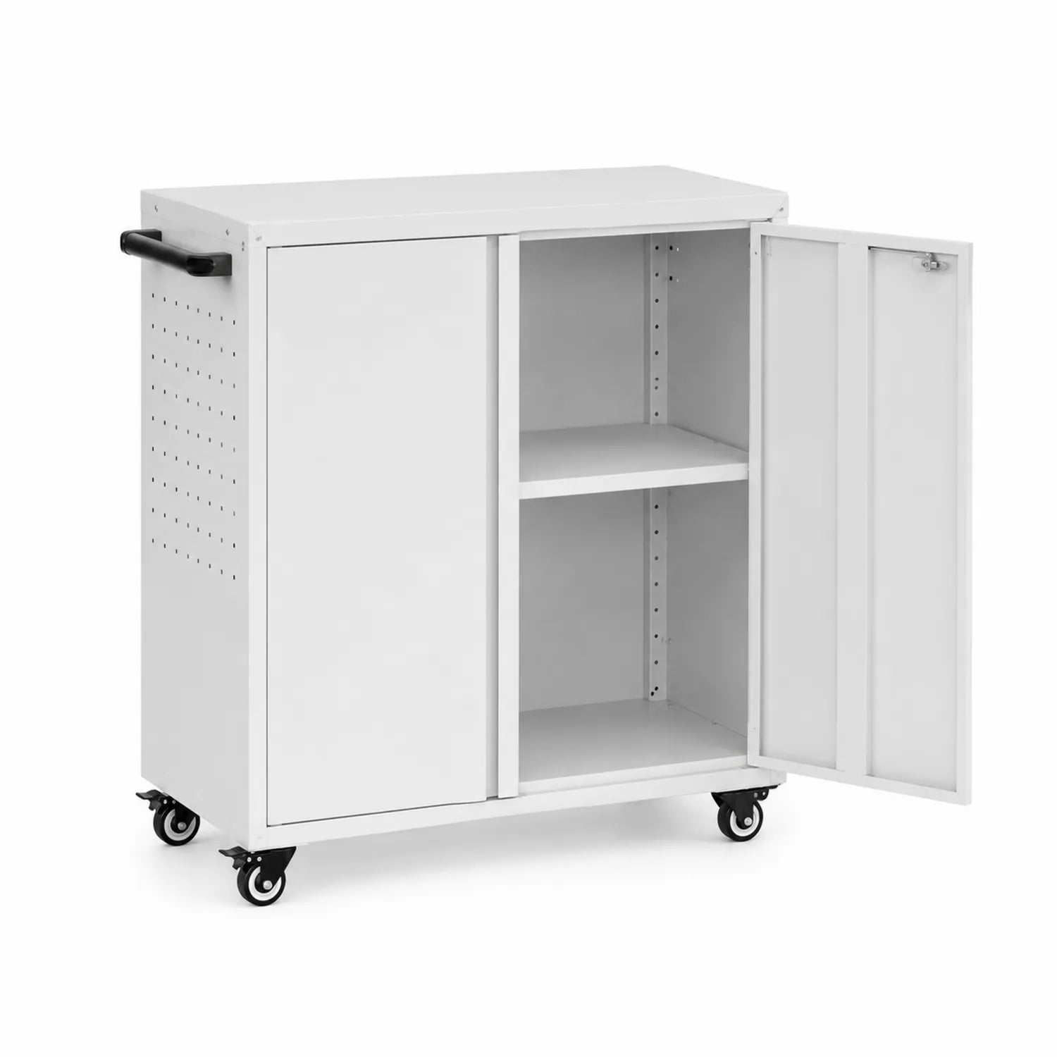Stahl Rollwagen mit Regalböden und 2 Türen Weiß 70x35x85 cm