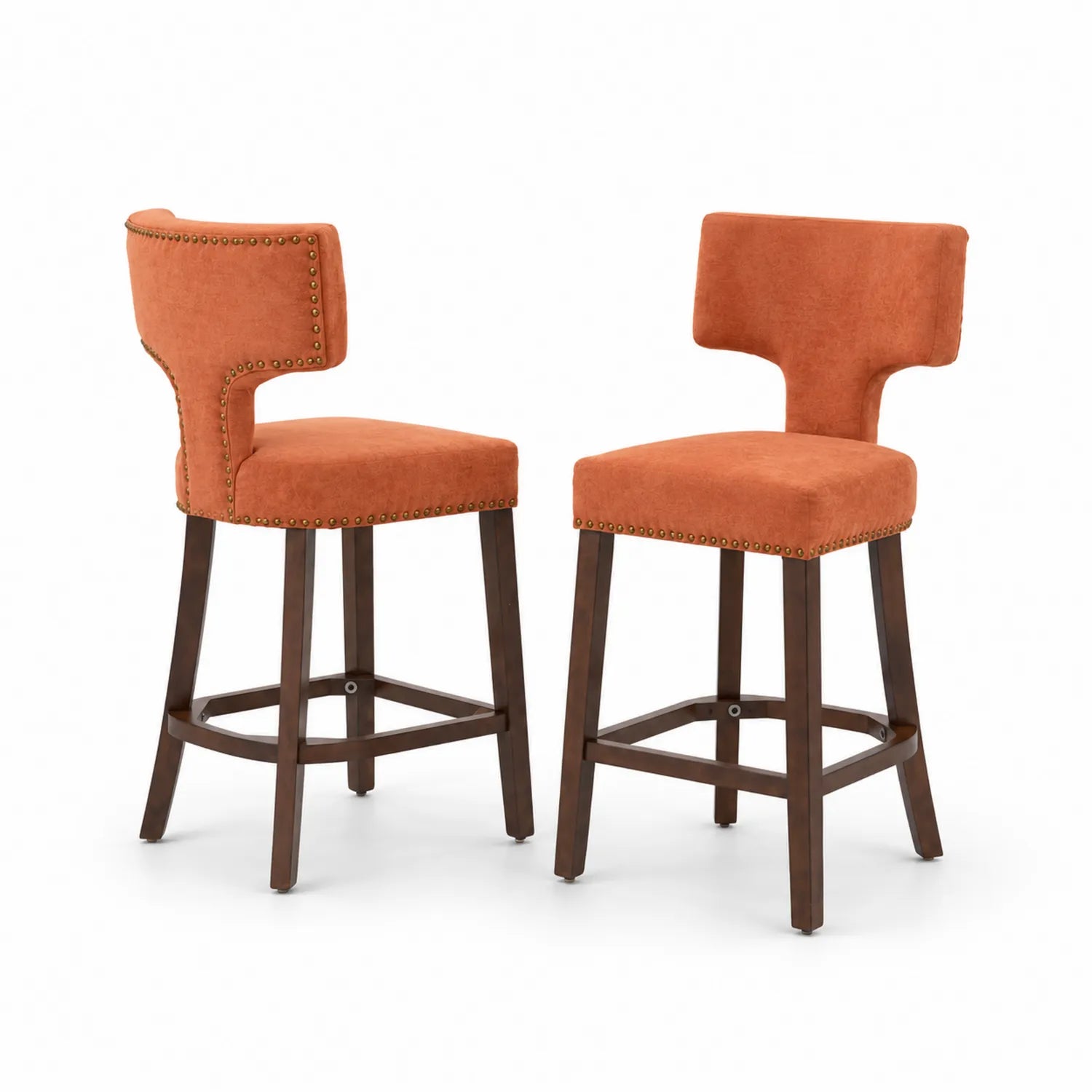 2er Set Barhocker Massivholz mit Polyesterbezug Orange