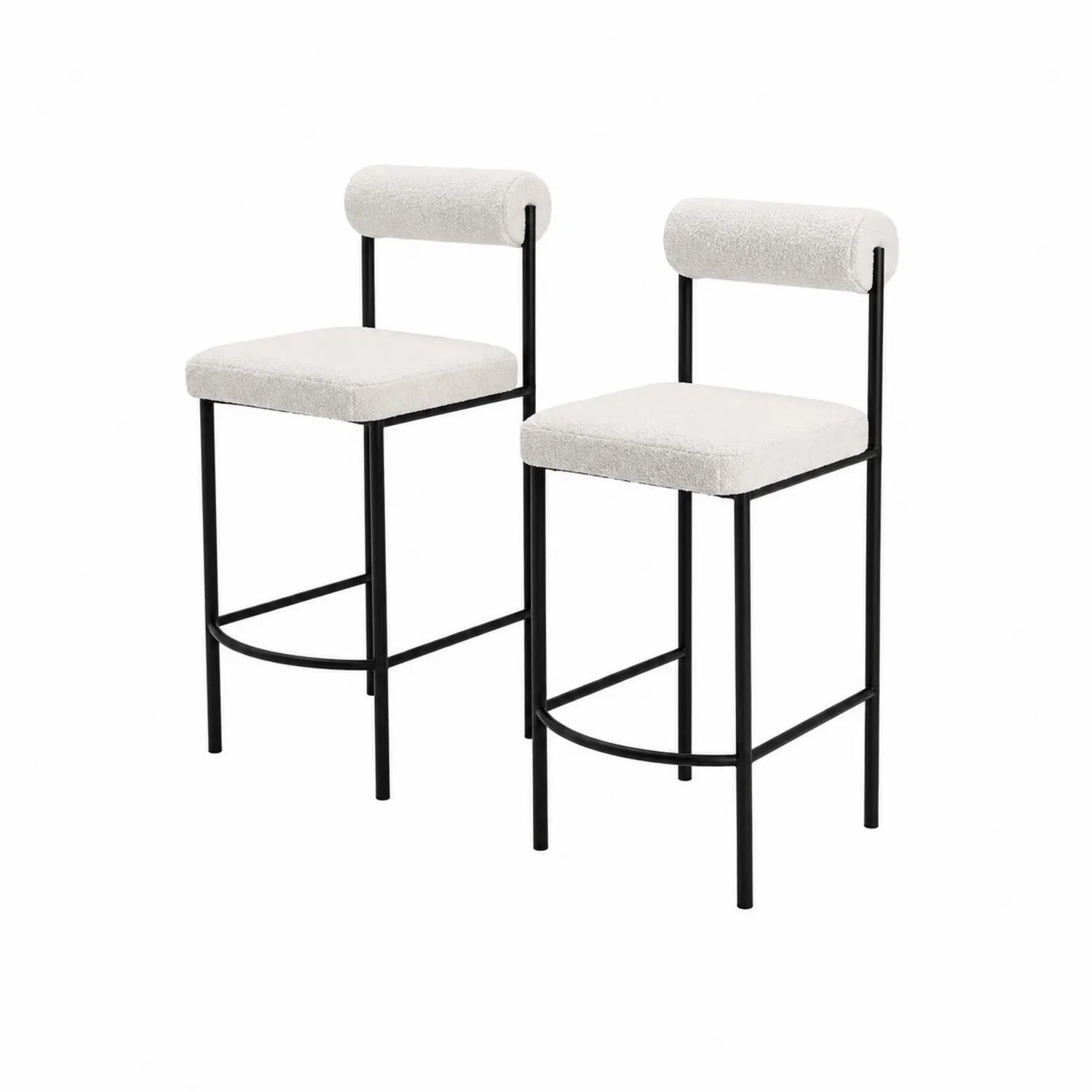 2er Set Barhocker mit Metallrahmen und Stoffbezug, Cremeweiß