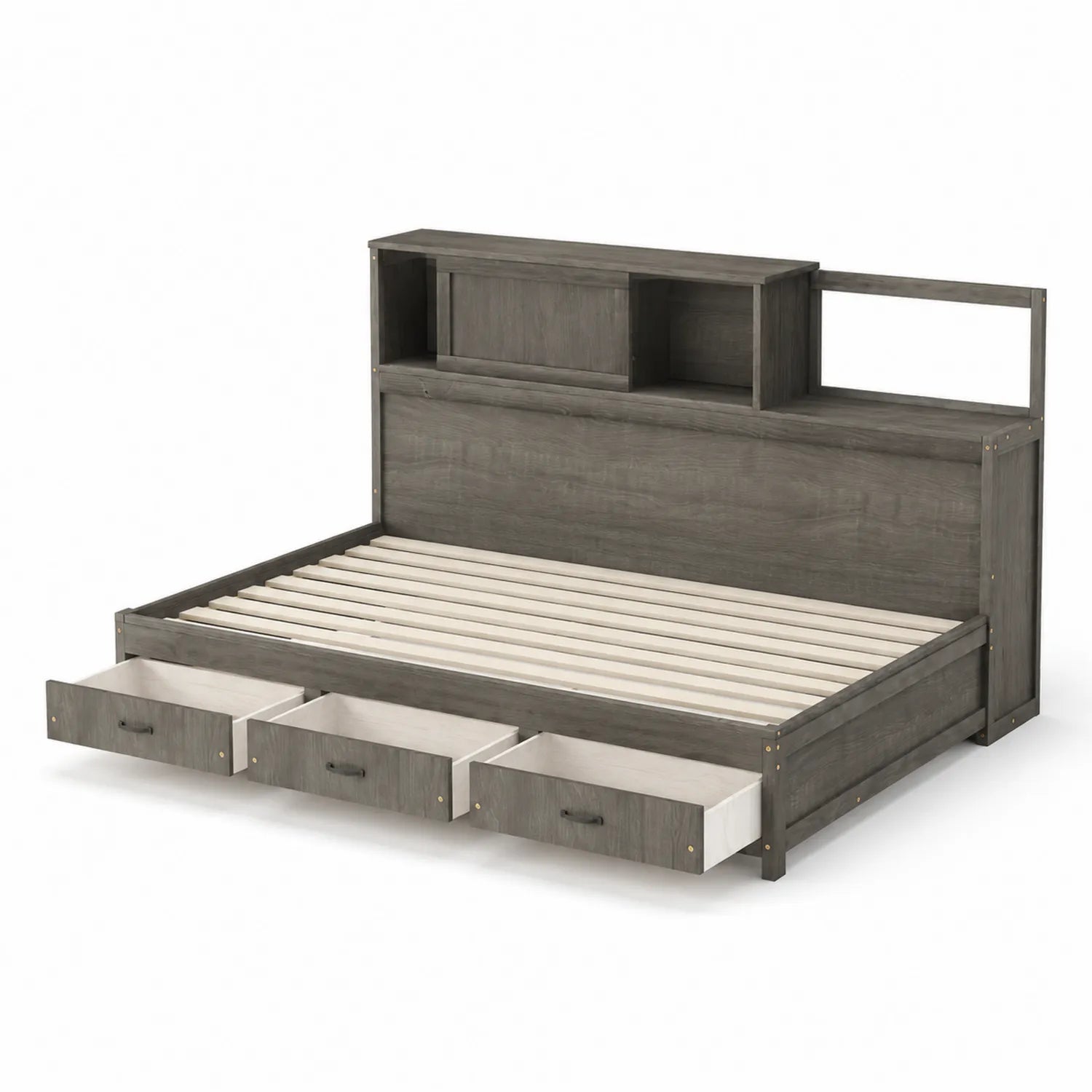 Holzbett mit Stauraum und Regal Dunkelgrau 200x140 cm