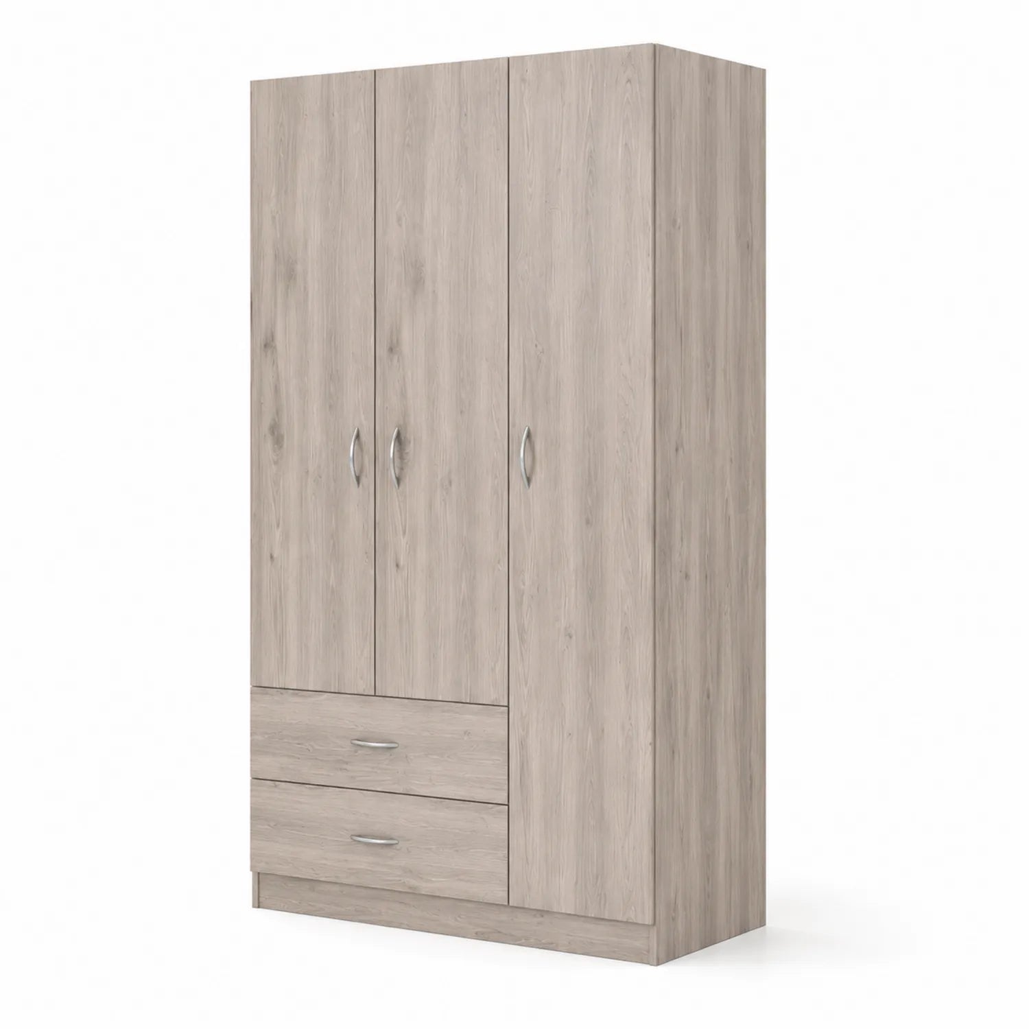 Kleiderschrank 3-türig mit 2 Schubladen Holzoptik Eiche Hell