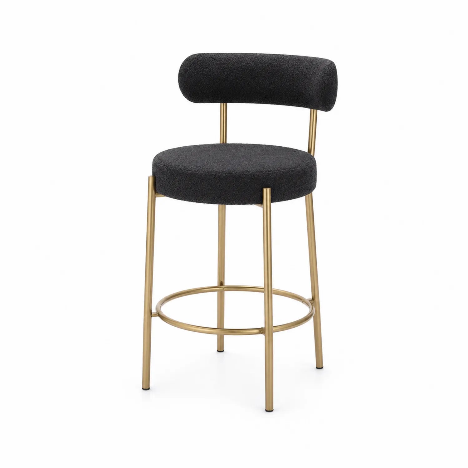 Barhocker mit Textilbezug und Stahlrahmen in Schwarz und Gold