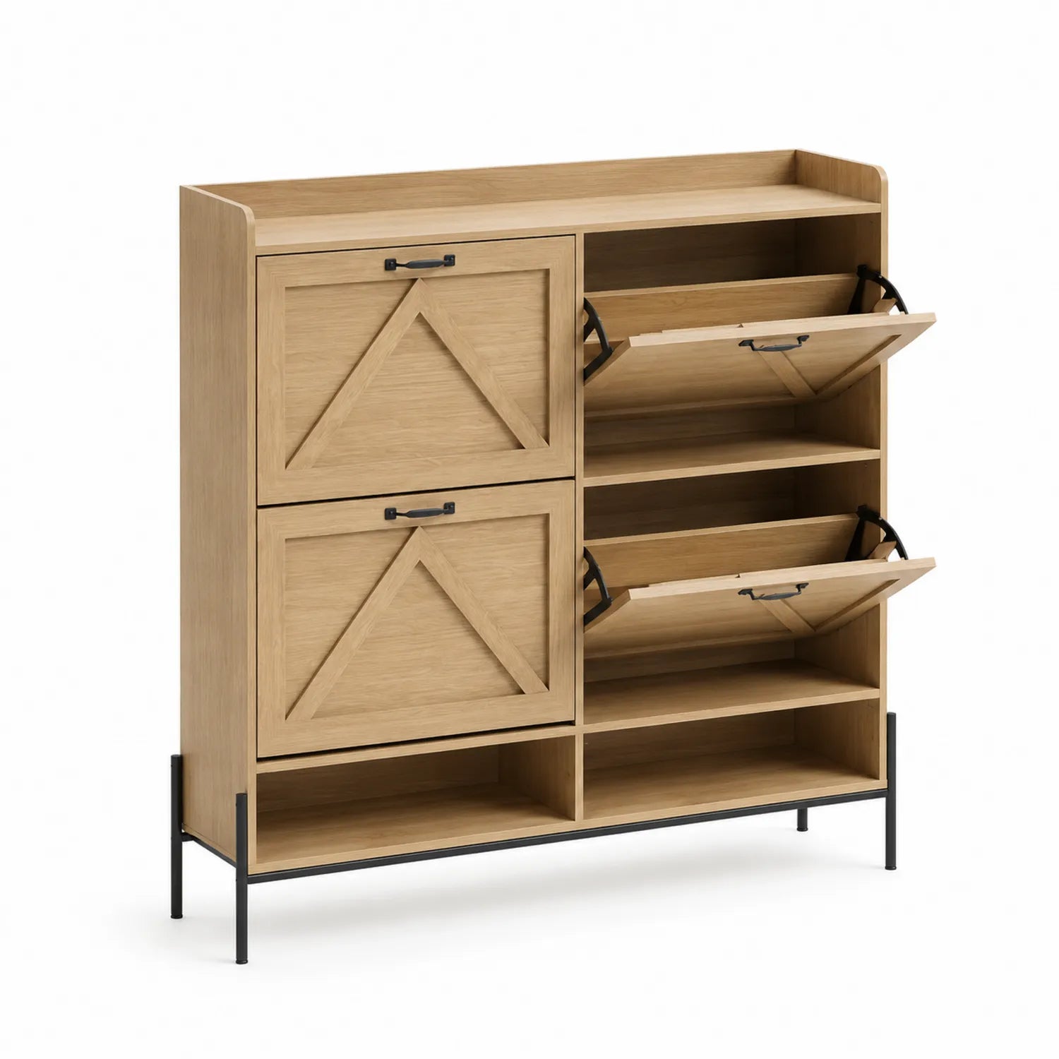 Schuhregal MDF mit Klapptüren und Metallgestell 90x30x120 cm