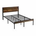Metallbettgestell mit Holz Kopfteil 200x140 cm Schwarz/Braun