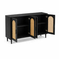 Sideboard aus Holz mit Rattan-Türen, Schwarz 150 cm