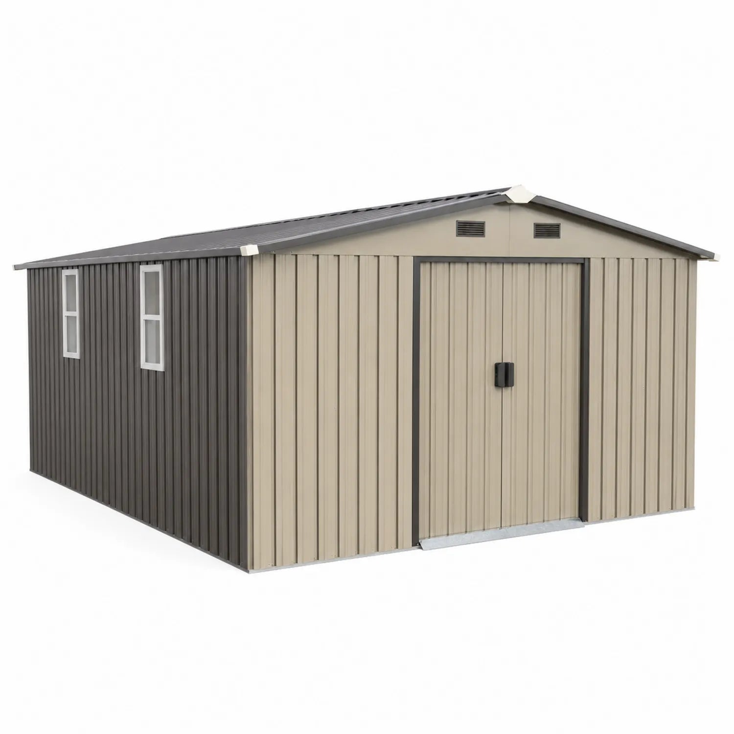 Metall Gartenhaus aus Verzinktem Stahl 2.77x3.19m Grau/Braun