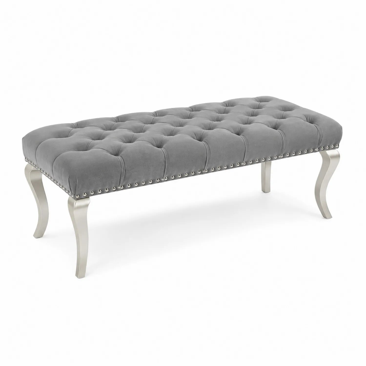 Gepolsterte Sitzbank Samt Grau mit Chrom-Metallbeinen 120x50x45 cm