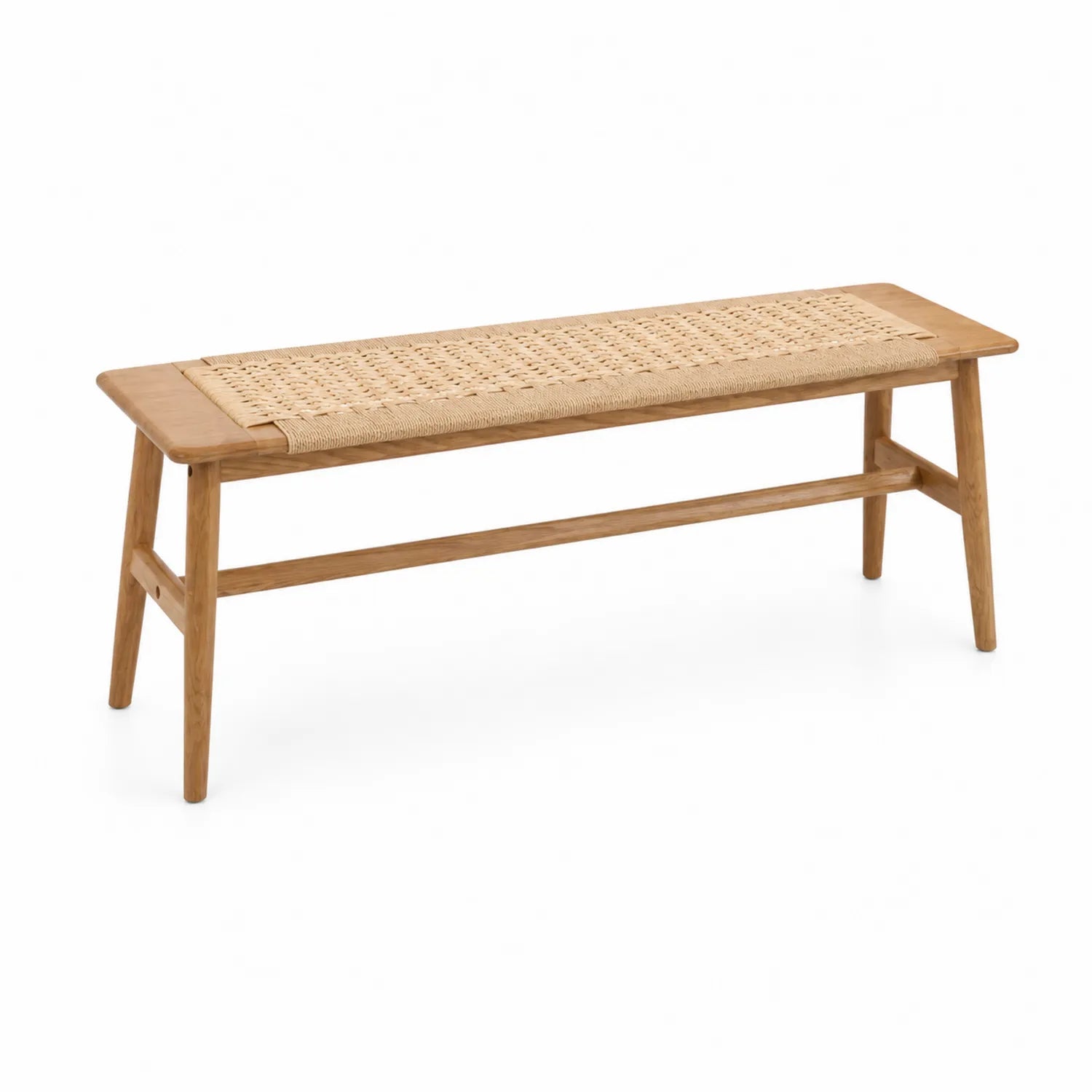 Holzbank mit Rattan Sitzfläche 120 cm Natur