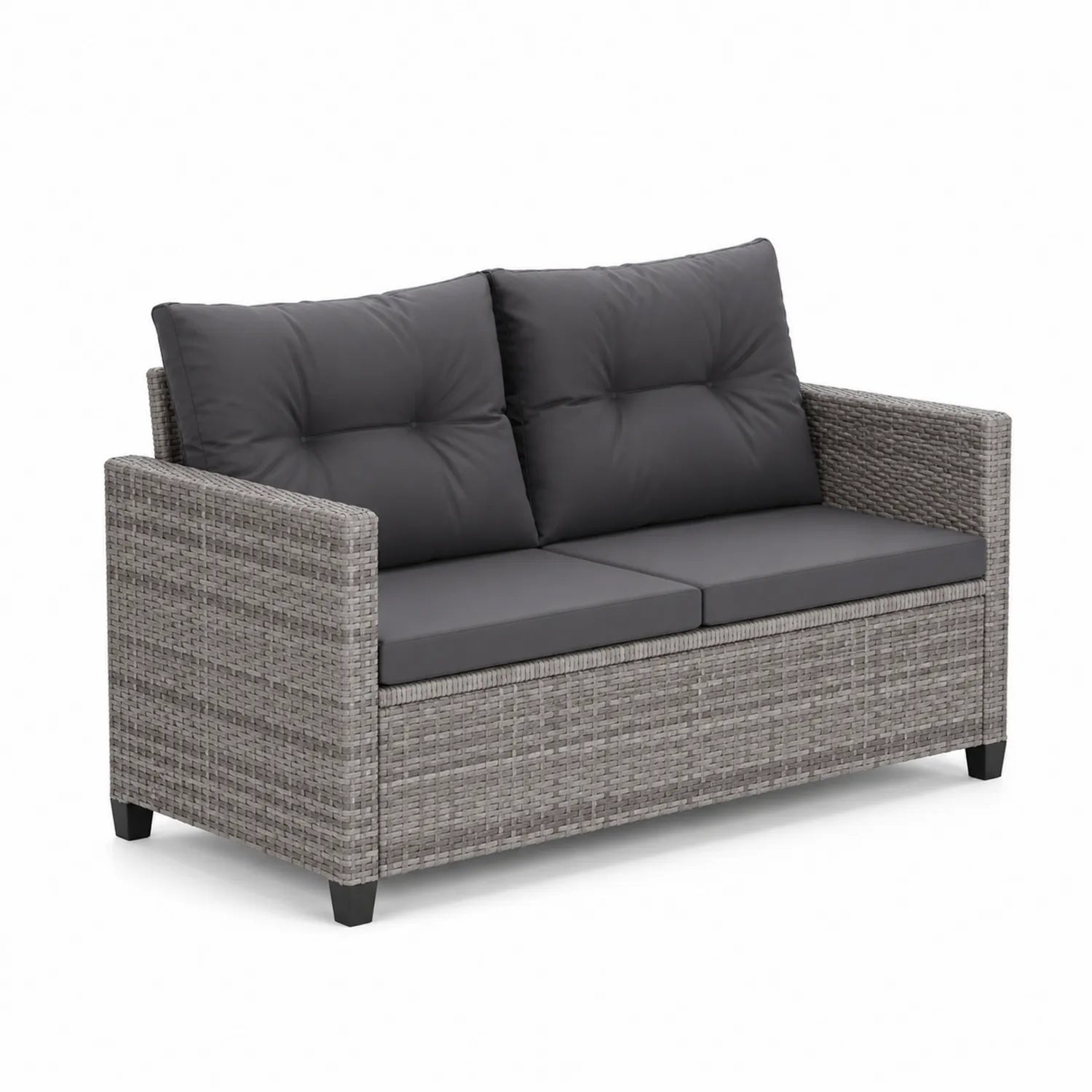 Garten Sofa 2-Sitzer Rattan Grau Polyesterkissen