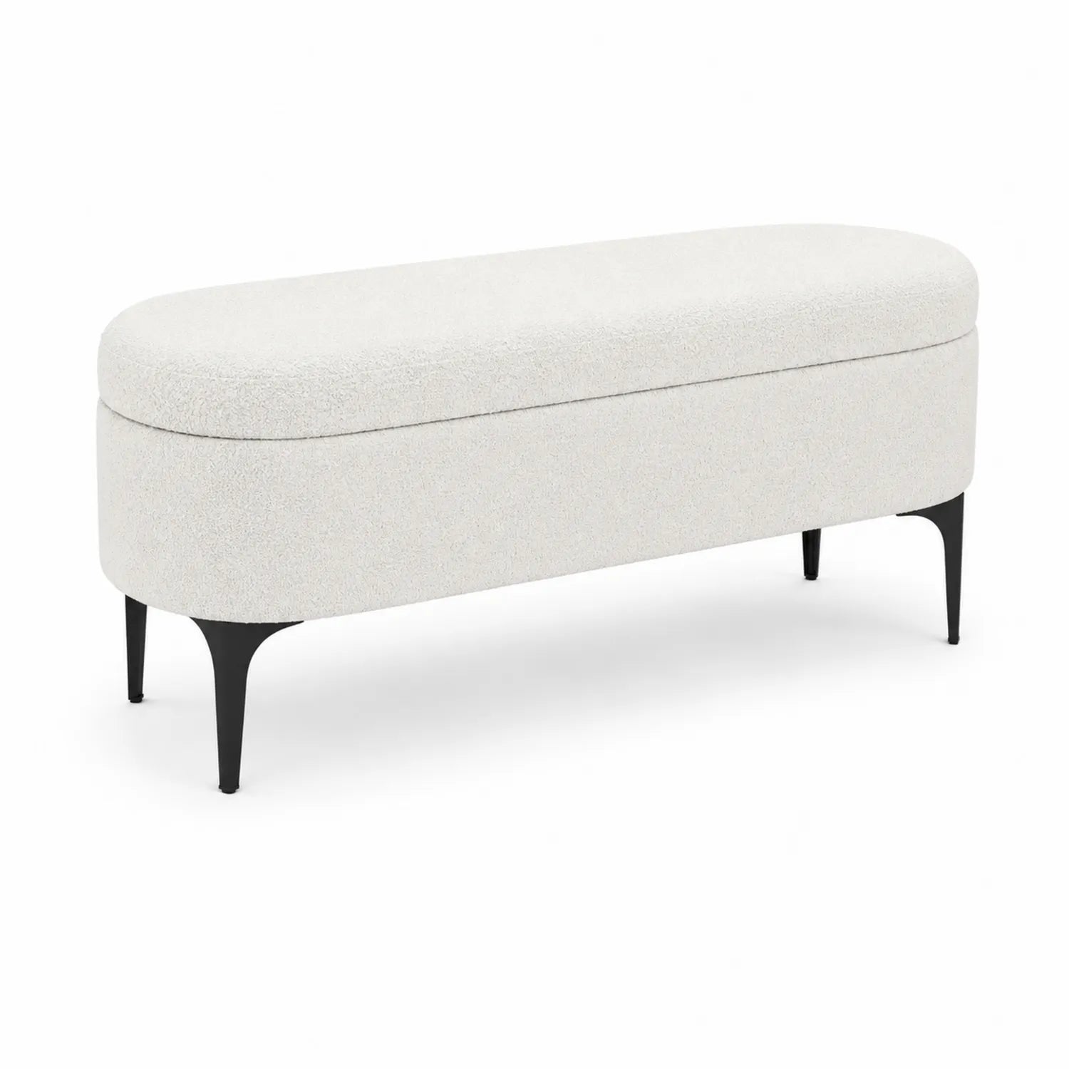 Polsterbank Oval Bouclé Weiß Metall