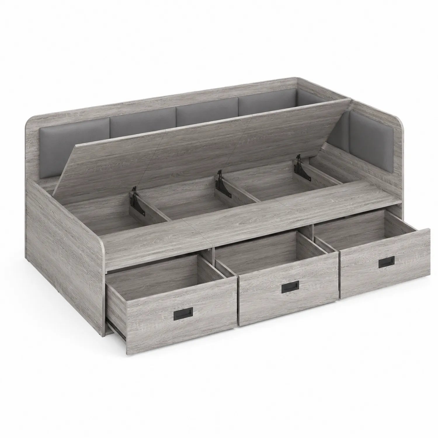 Einzelbett mit Stauraum Holz Grau