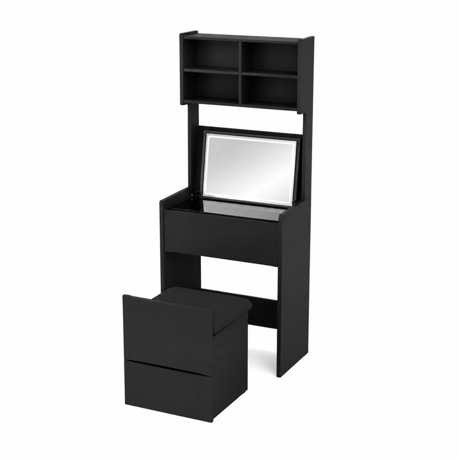 Schminktisch Set mit Spiegel und Hocker MDF Schwarz