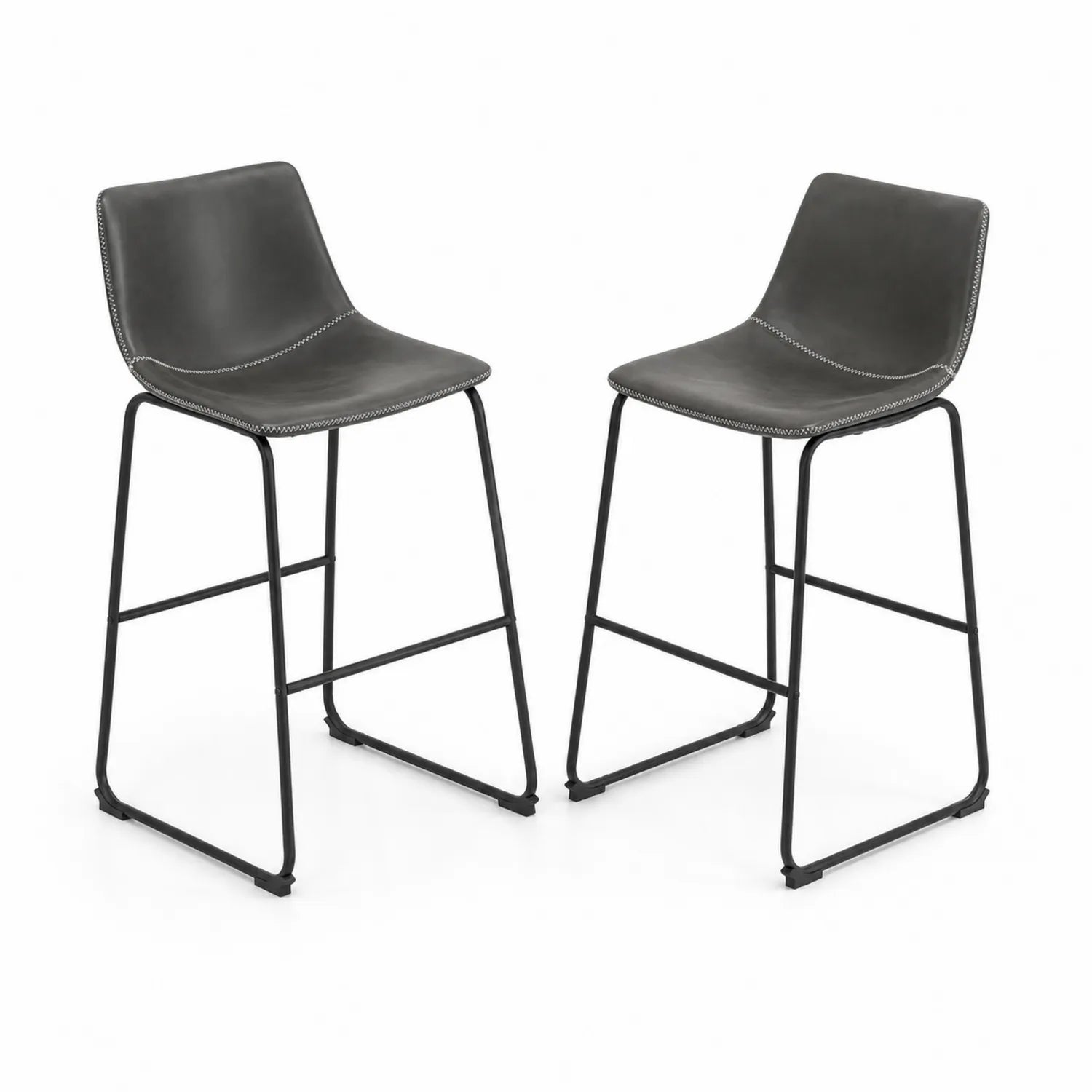 2er-Set Barhocker Kunstleder mit Metallgestell Dunkelgrau