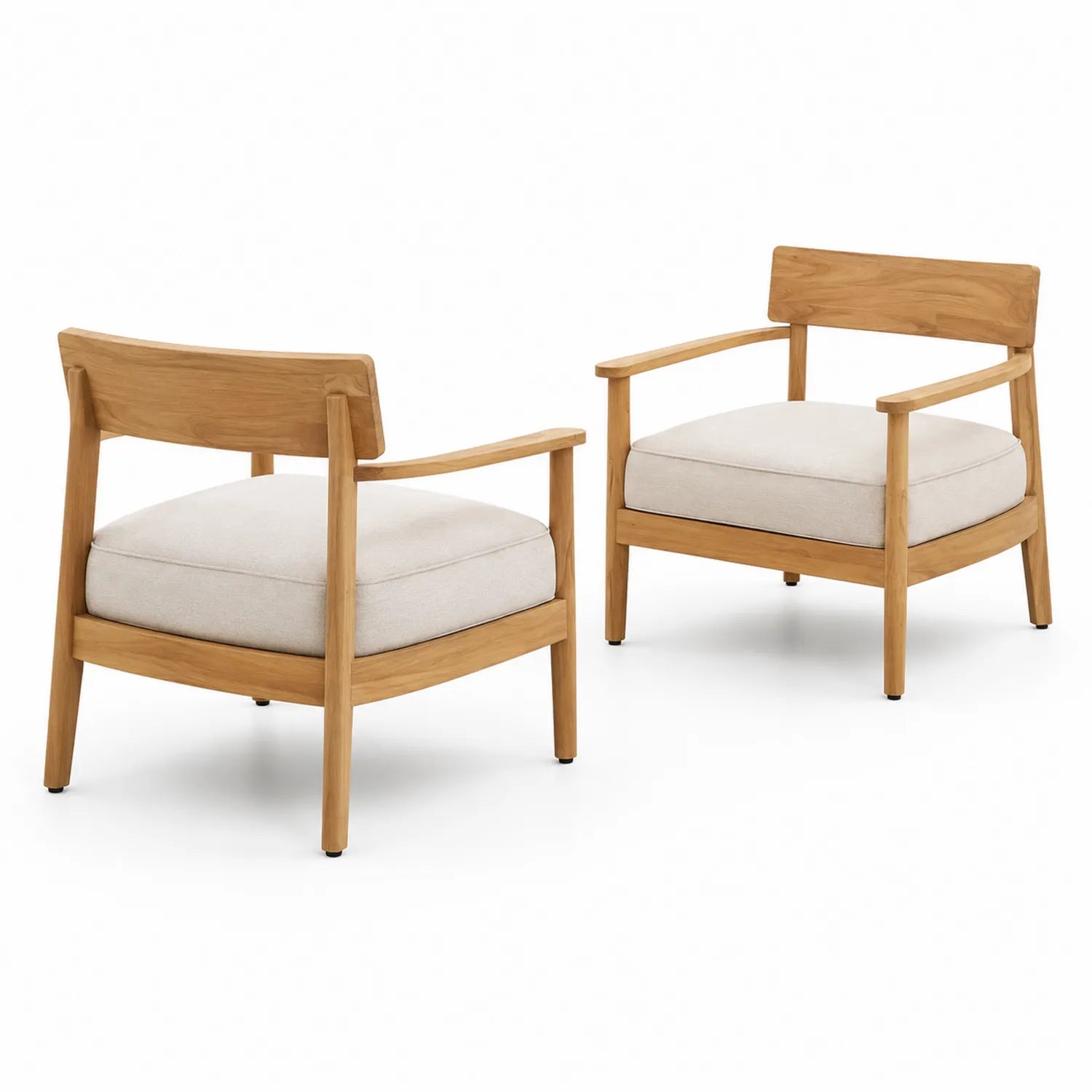 2er Set Teaksessel mit Leinenpolsterung in Creme