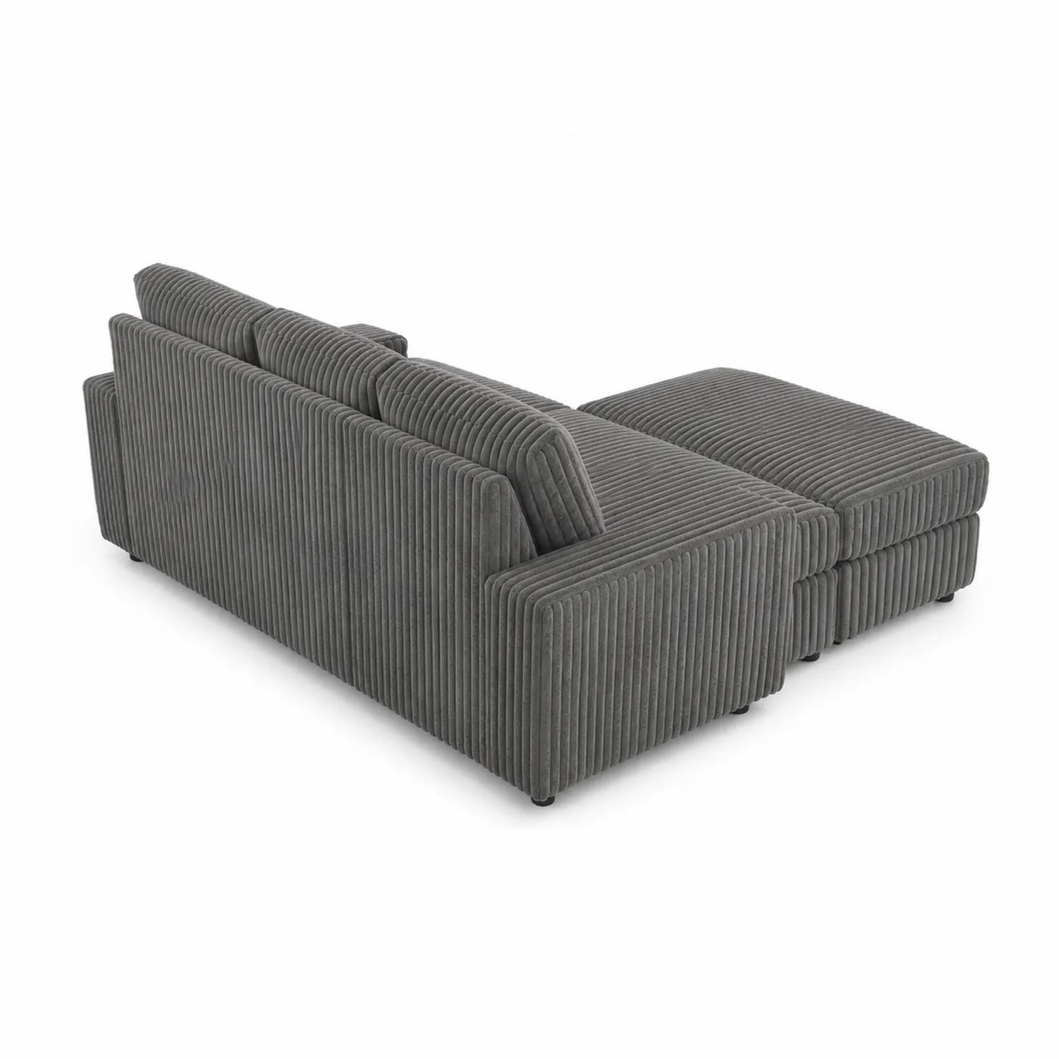 Cord-Ecksofa mit Hocker, Grau, 250 cm x 150 cm