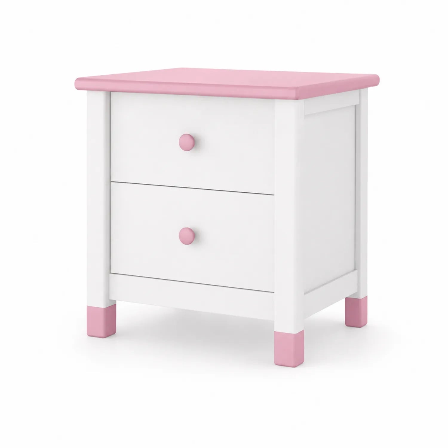 Nachttisch mit 2 Schubladen aus MDF Weiß/Rosa