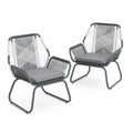 2er-Set Outdoor-Stühle Metallrahmen Seilbespannung Grau/Weiß