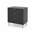 Holz Kommode mit 3 Schubladen Schwarz Gold