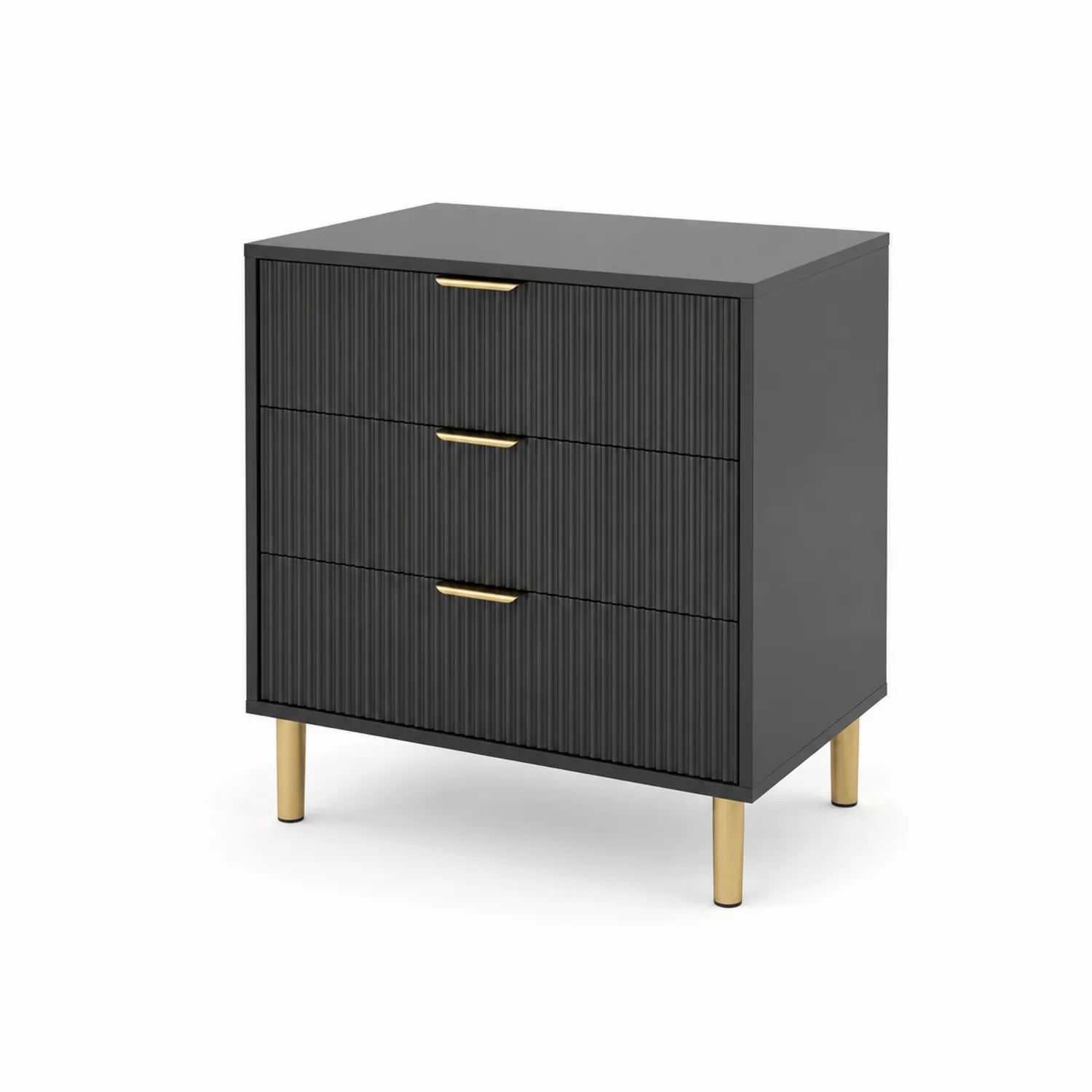 Holz Kommode mit 3 Schubladen Schwarz Gold