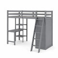 Hochbett mit Leiter und Schreibtisch aus MDF und Kiefernholz, Grau