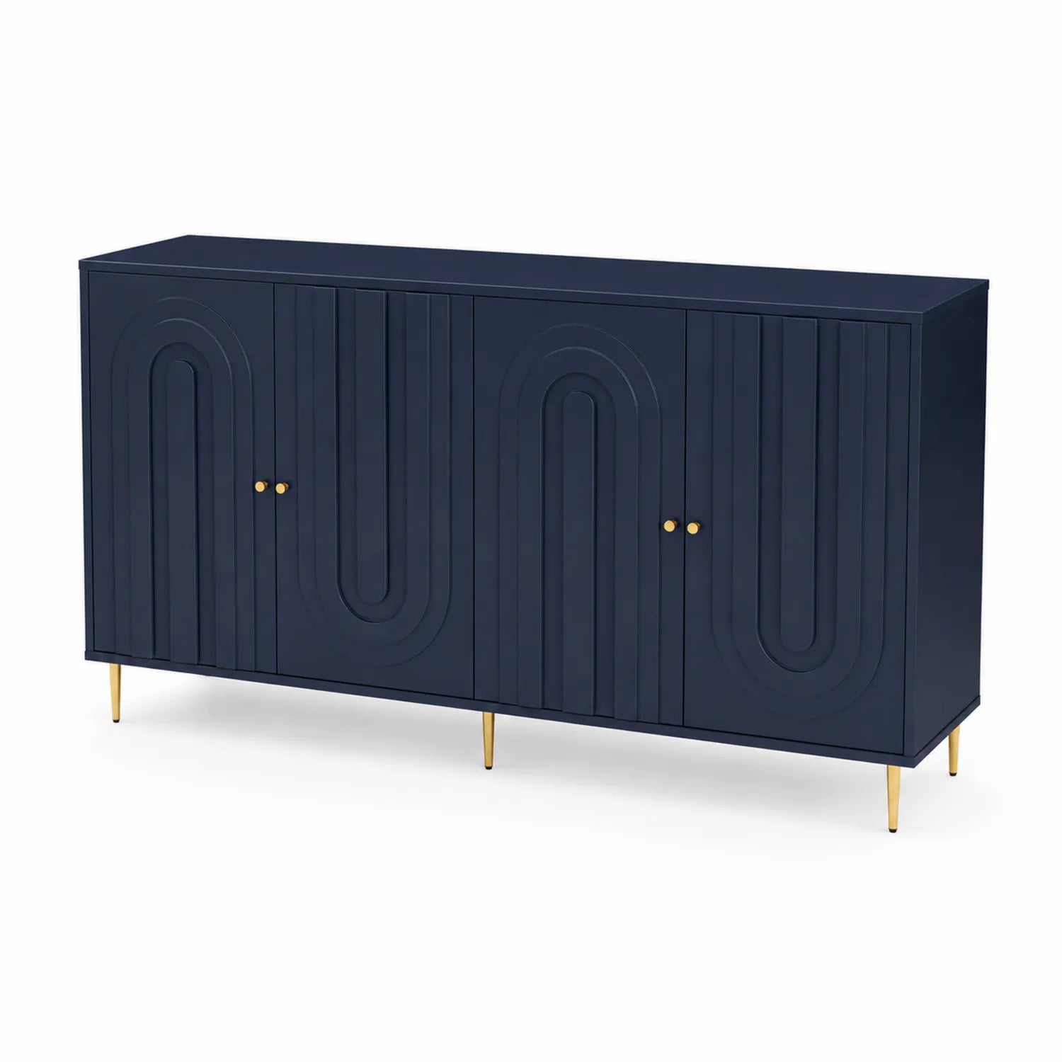 Sideboard aus Holz Blau mit 4 Türen und Metallbeinen