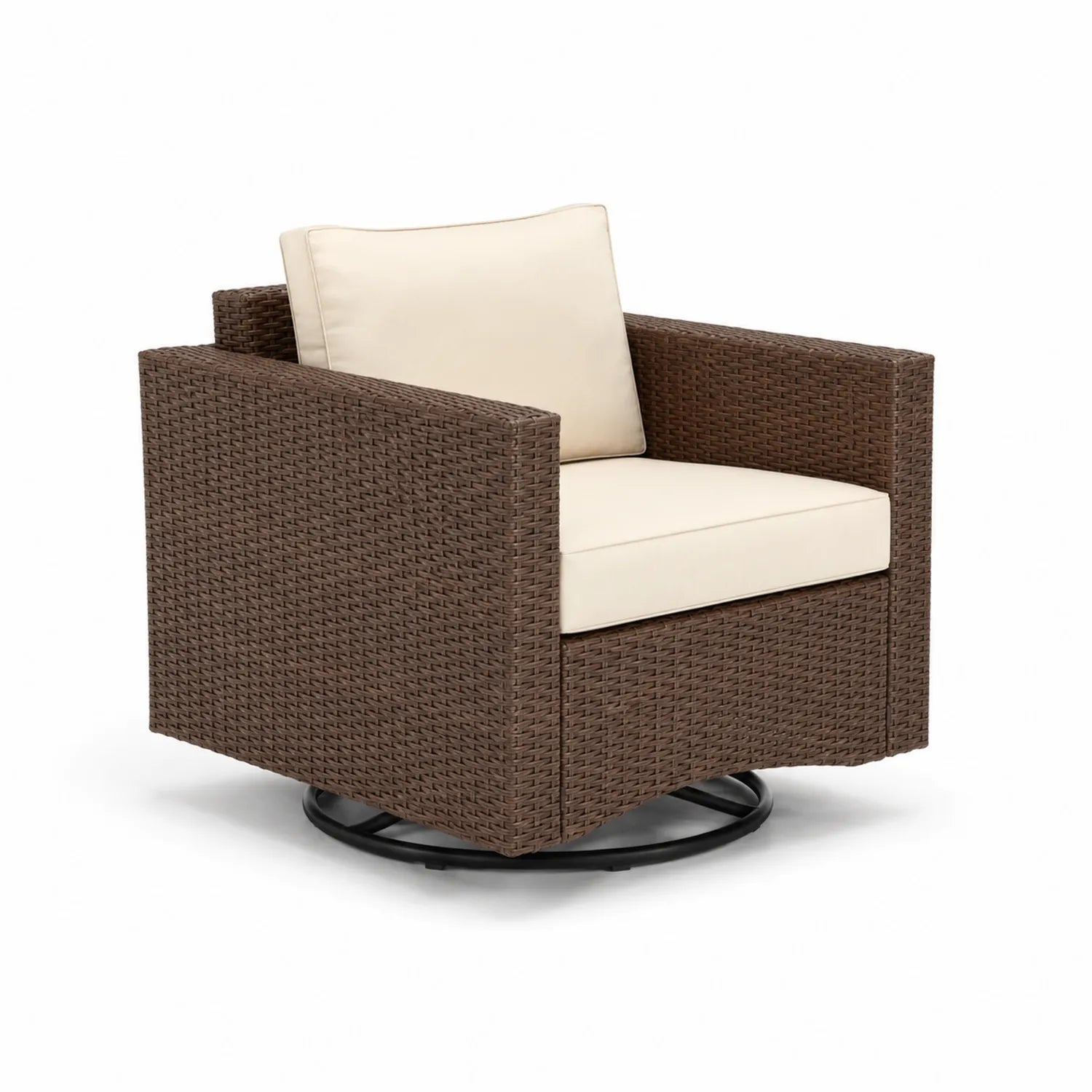 Rattan Drehstuhl mit Kissen Braun/Beige
