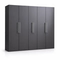 Schwarzer Kleiderschrank aus MDF mit fünf Türen und Stahlgriffen
