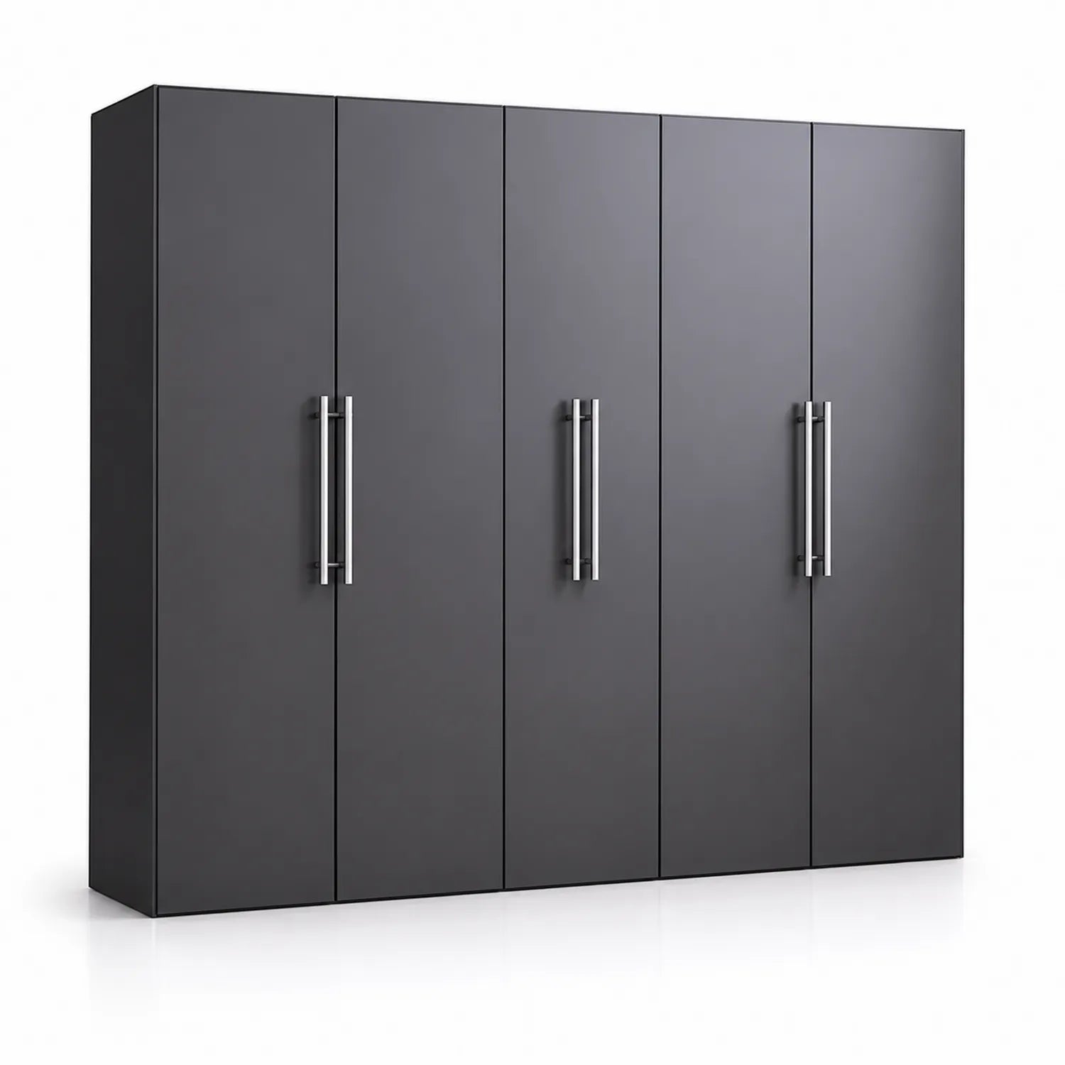 Schwarzer Kleiderschrank aus MDF mit fünf Türen und Stahlgriffen