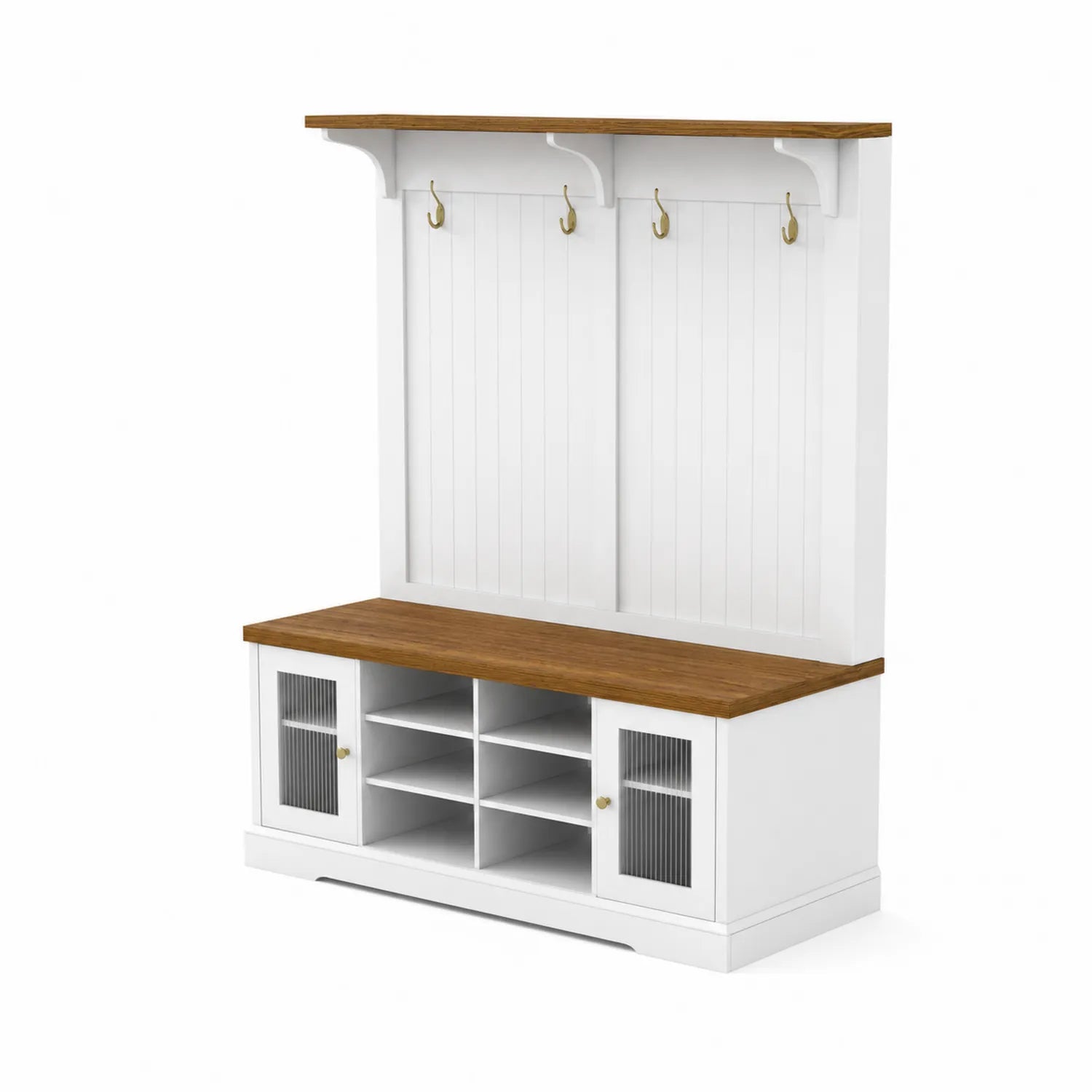 Flurmöbel Garderobenständer MDF Weiß/Braun mit Massivholzdetail