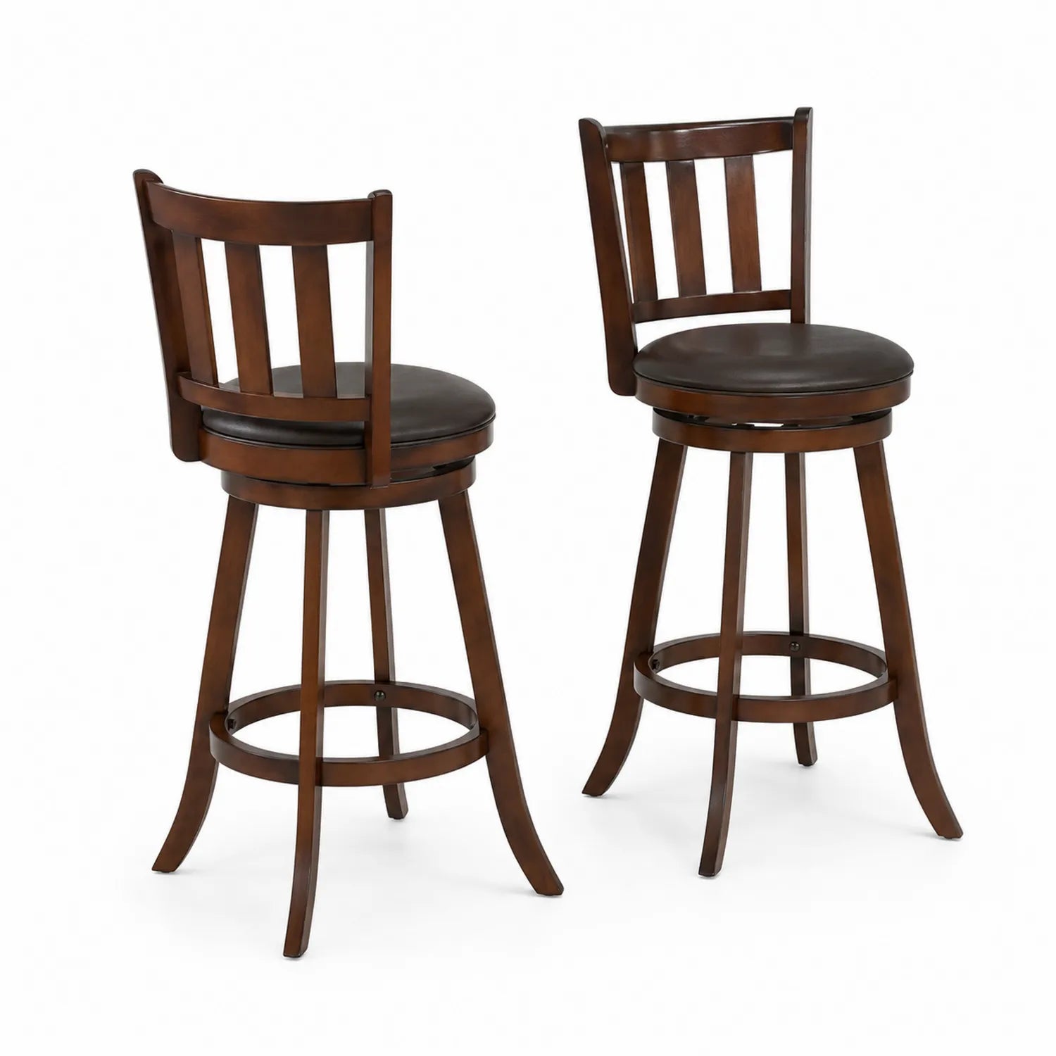 2er Set Holz Barhocker mit Drehfunktion und Kunstlederpolster Braun