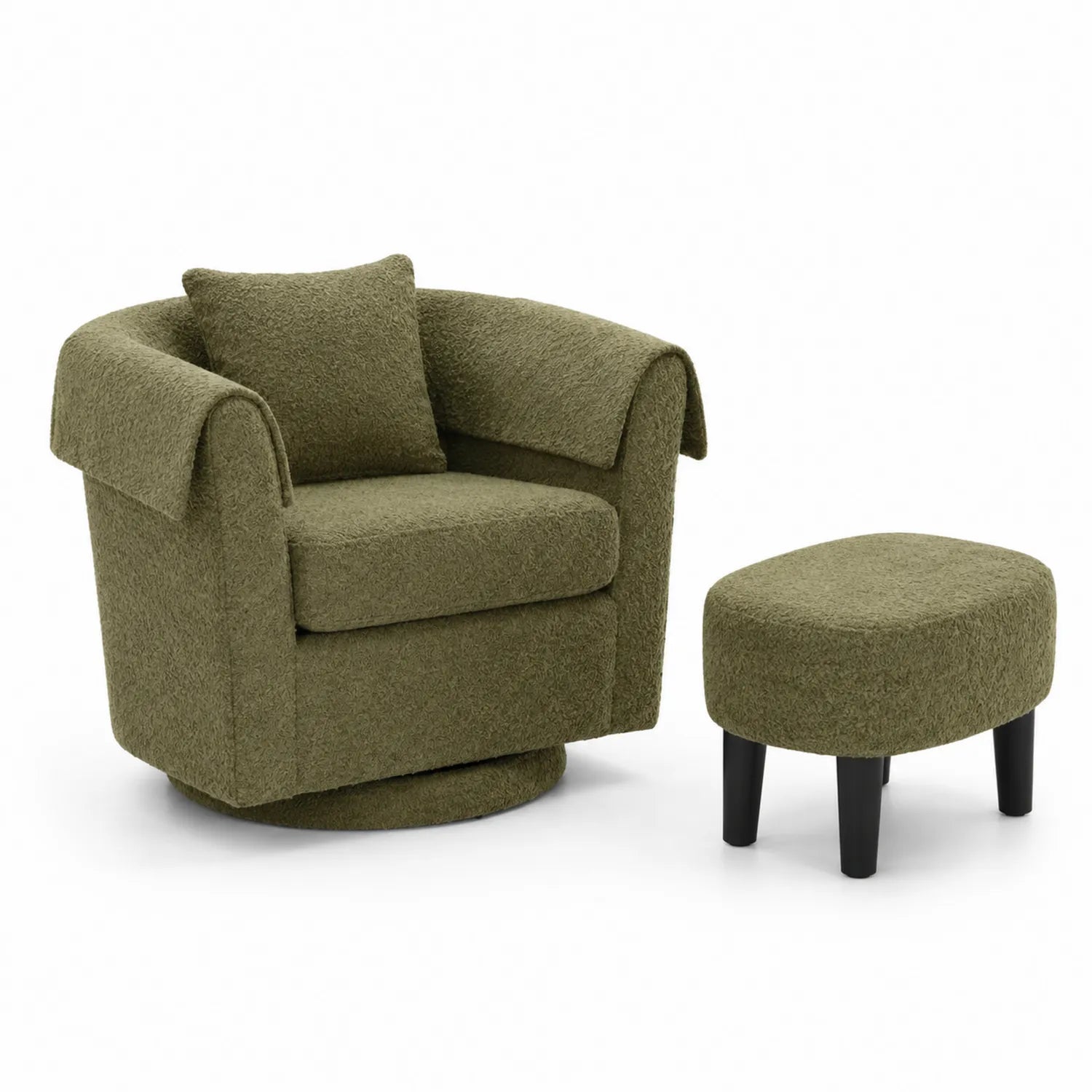 Sessel mit Hocker Set Polyester Olivgrün