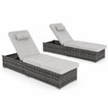 Polyrattan Sonnenliegen Set 2-teilig mit Polyesterkissen Grau
