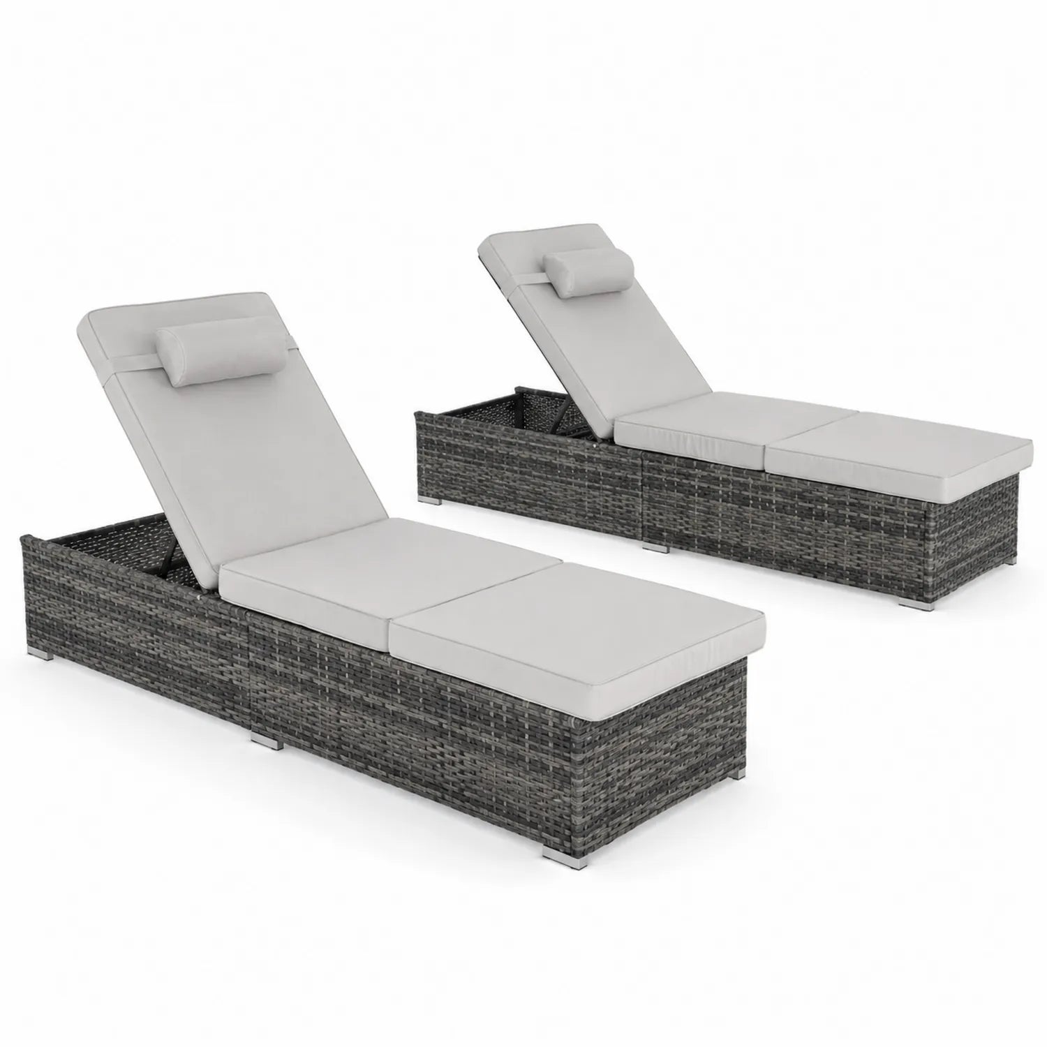 Polyrattan Sonnenliegen Set 2-teilig mit Polyesterkissen Grau