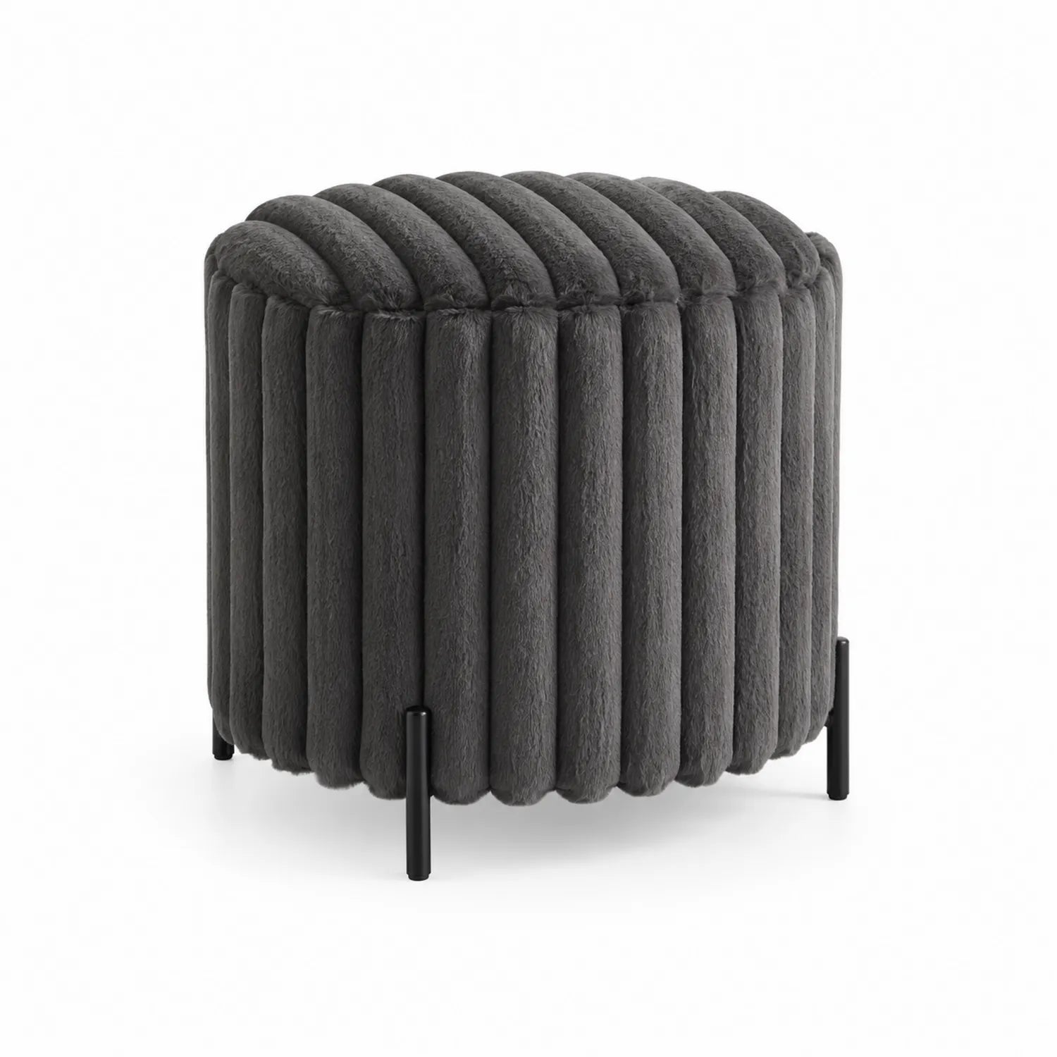Runder Hocker mit Samtbezug und Metallbeinen Grau
