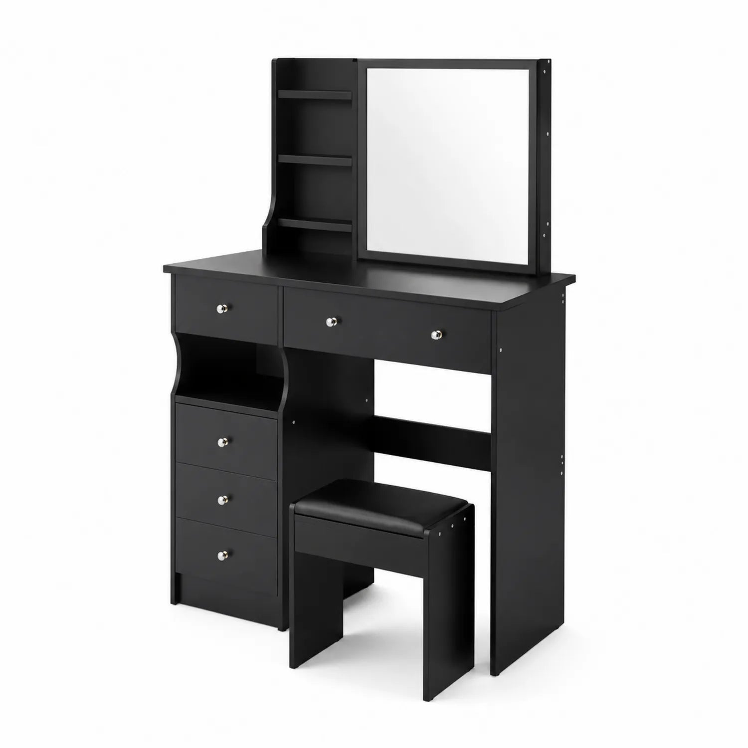 Schminktischset aus Holz mit Spiegel und Hocker Schwarz