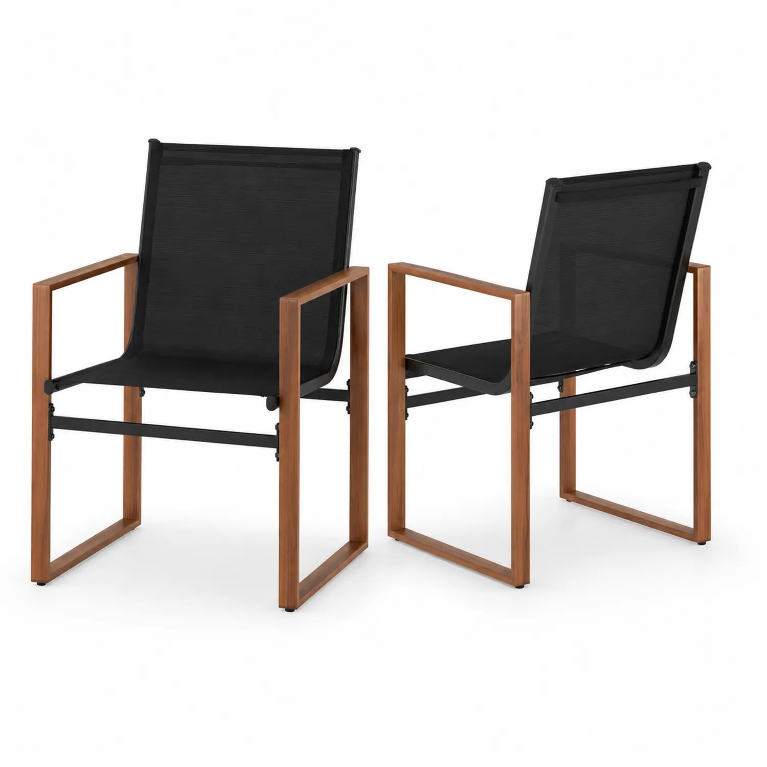 2er-Set Gartenstühle aus Holz und Textilene, Schwarz