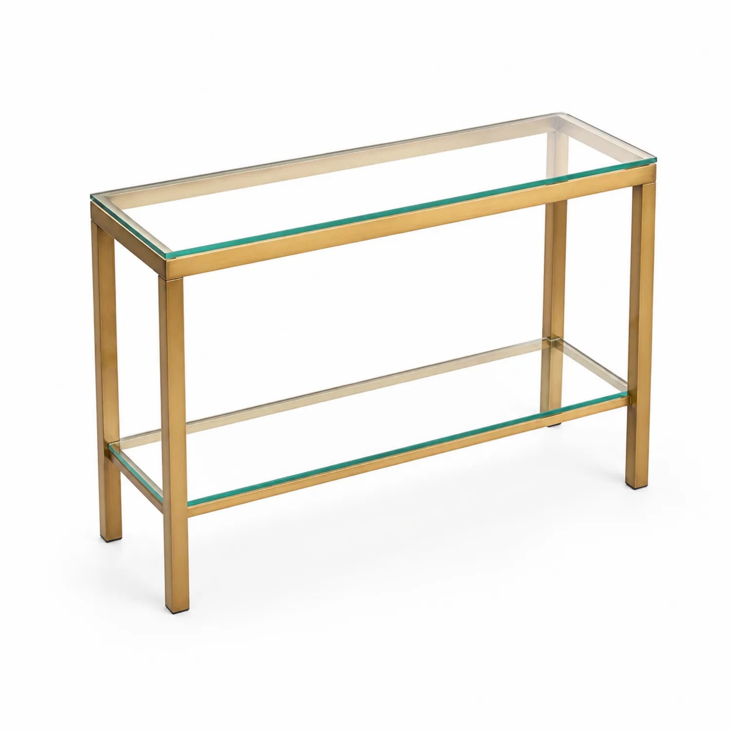 Rechteckiger Konsolentisch aus Glas und Edelstahl, Gold