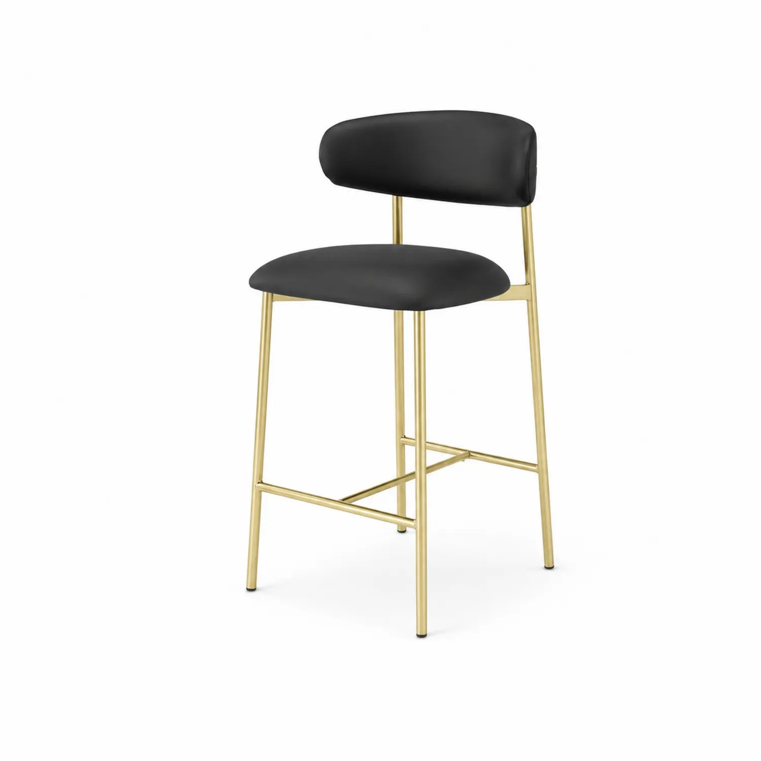 Barhocker aus Kunstleder Schwarz mit Metallrahmen in Gold