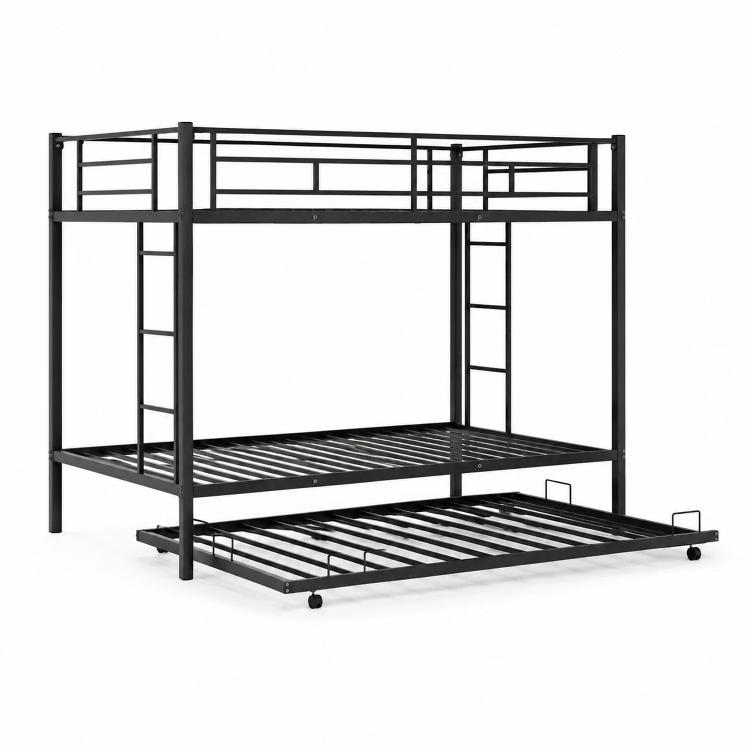 Metall-Etagenbett mit Ausziehbett, Schwarz, 200 cm x 90 cm