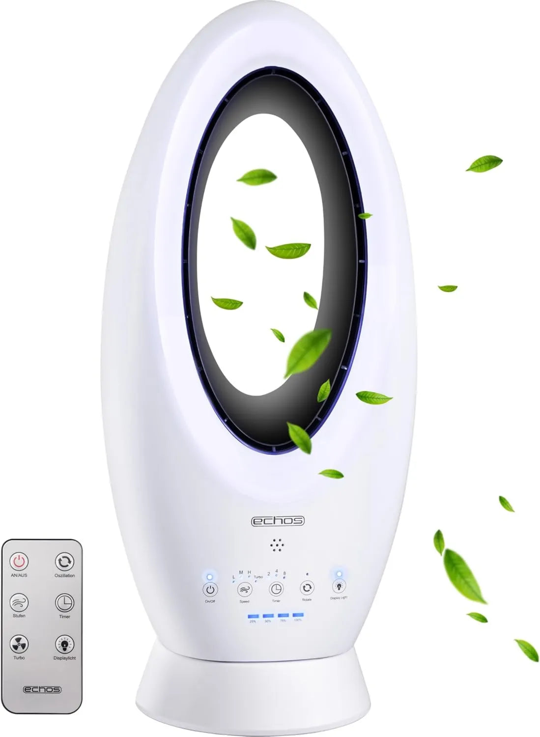 Echos® Kabelloser 2-in-1 Akku-Turmventilator mit LED und Fernbedienung