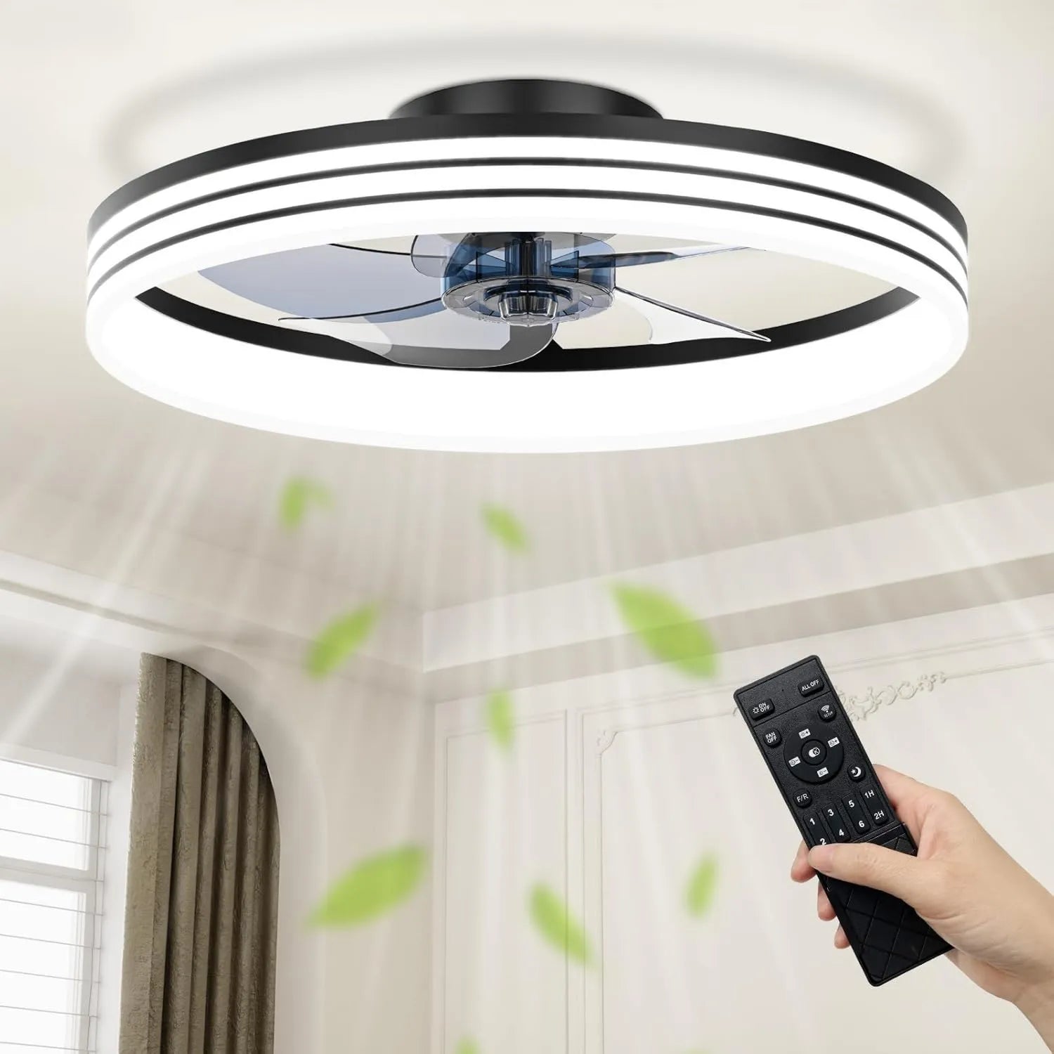 NIORSUN Deckenventilator mit LED Beleuchtung, 50CM, 3 Farbtemperaturen und 6 Geschwindigkeiten, Dimmbarer Ventilator mit App/Fernbedienung, Schwarz