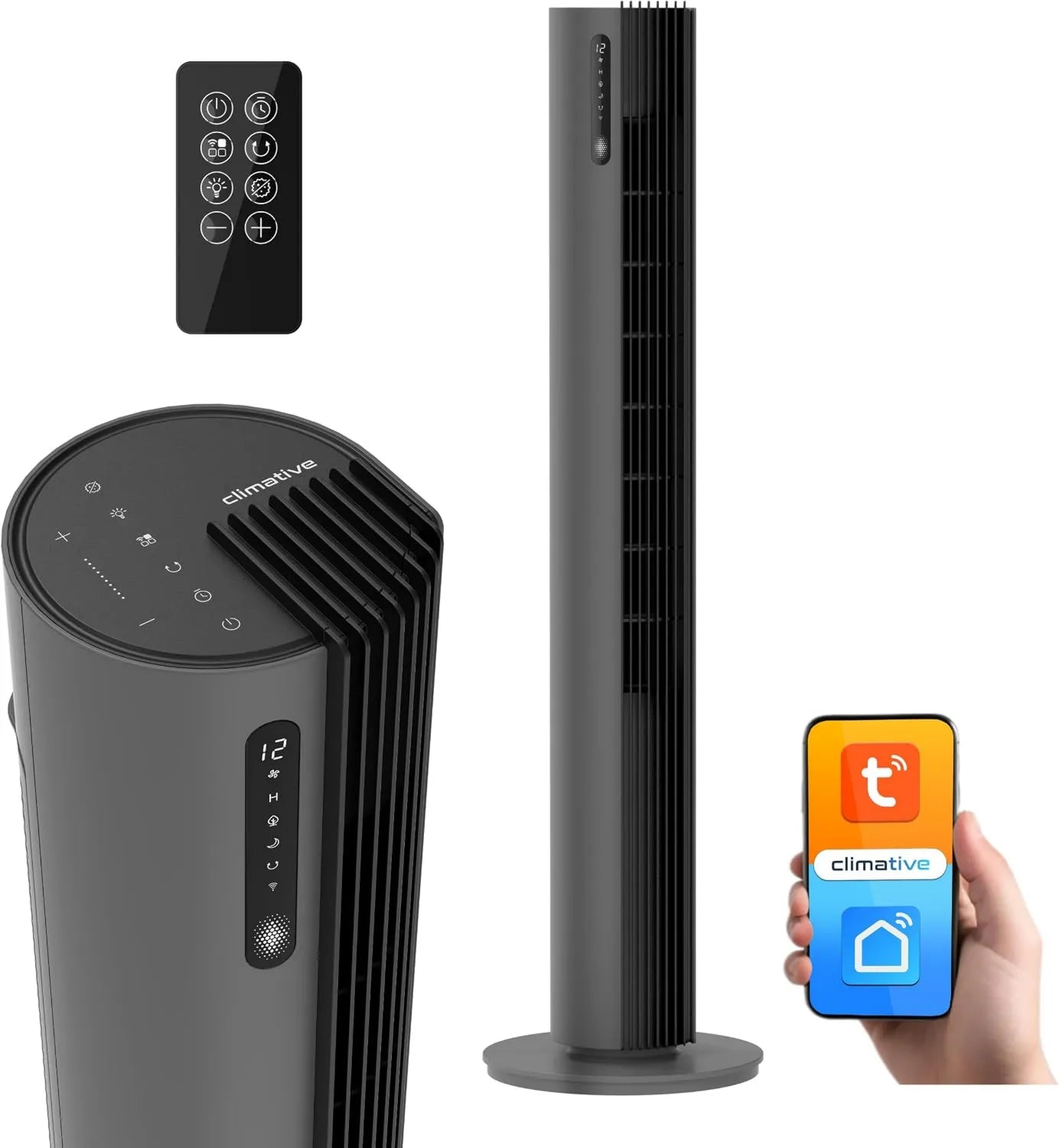 Leiser Turmventilator mit App-Steuerung, 110 cm, energiesparend, 12 Geschwindigkeiten